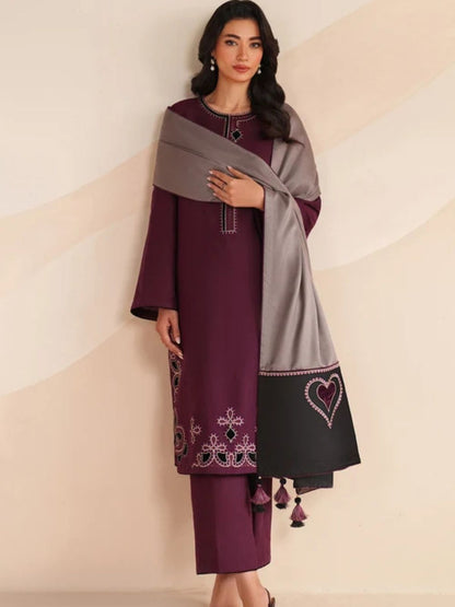 Dhanak 3pc unstitched winter collection embroidered suit