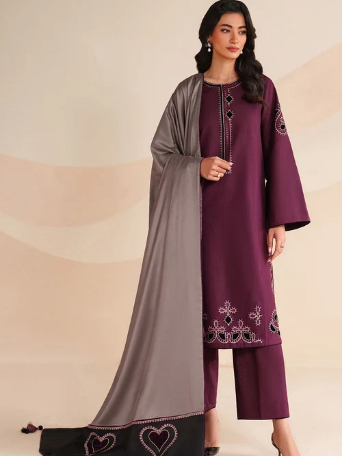 Dhanak 3pc unstitched winter collection embroidered suit