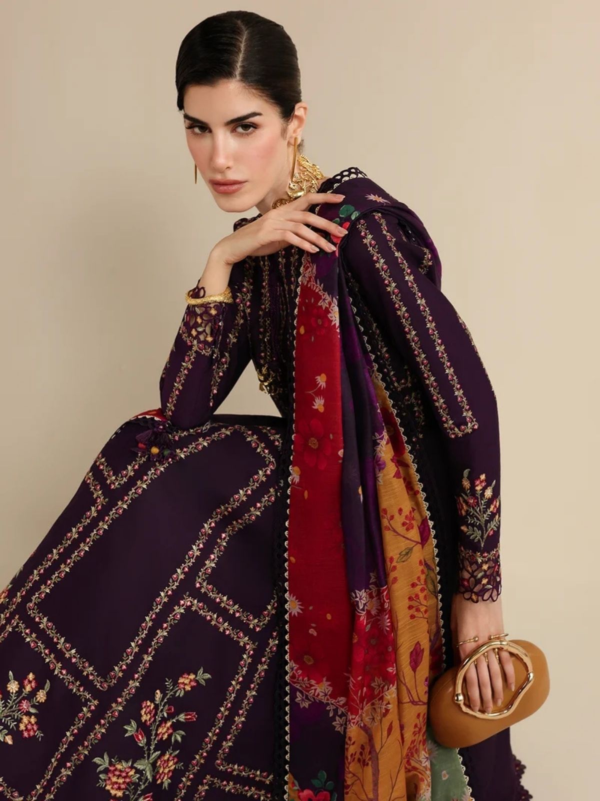 Dhanak 3pc unstitched winter collection embroidered suit