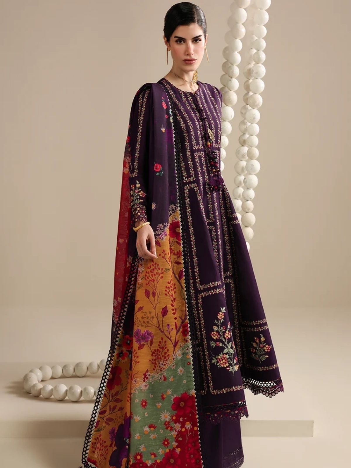 Dhanak 3pc unstitched winter collection embroidered suit