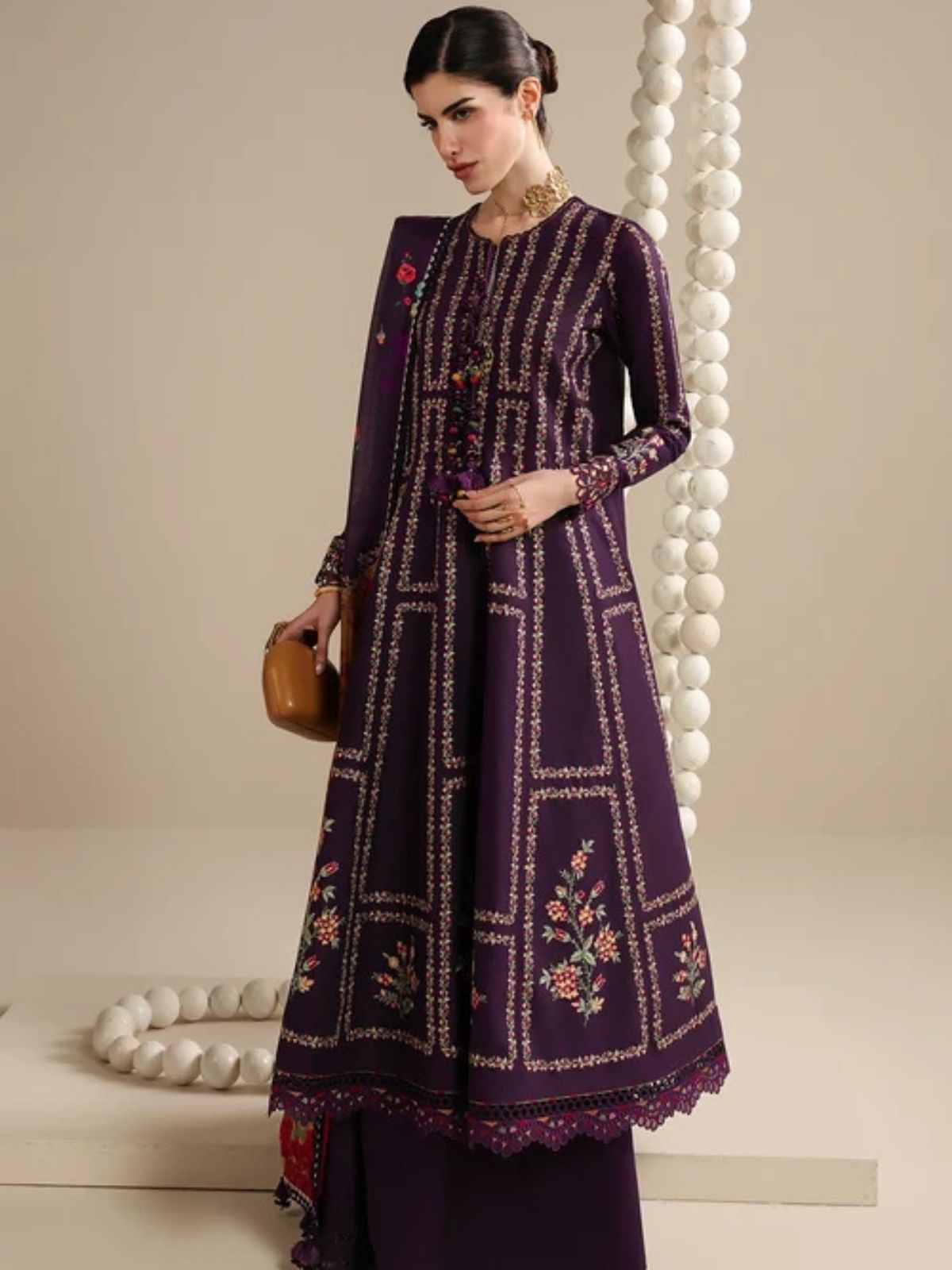 Dhanak 3pc unstitched winter collection embroidered suit
