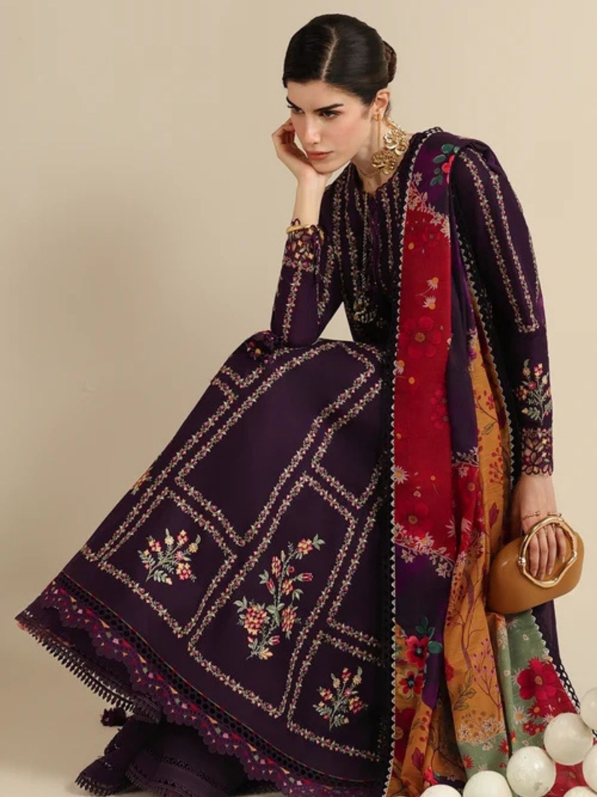 Dhanak 3pc unstitched winter collection embroidered suit