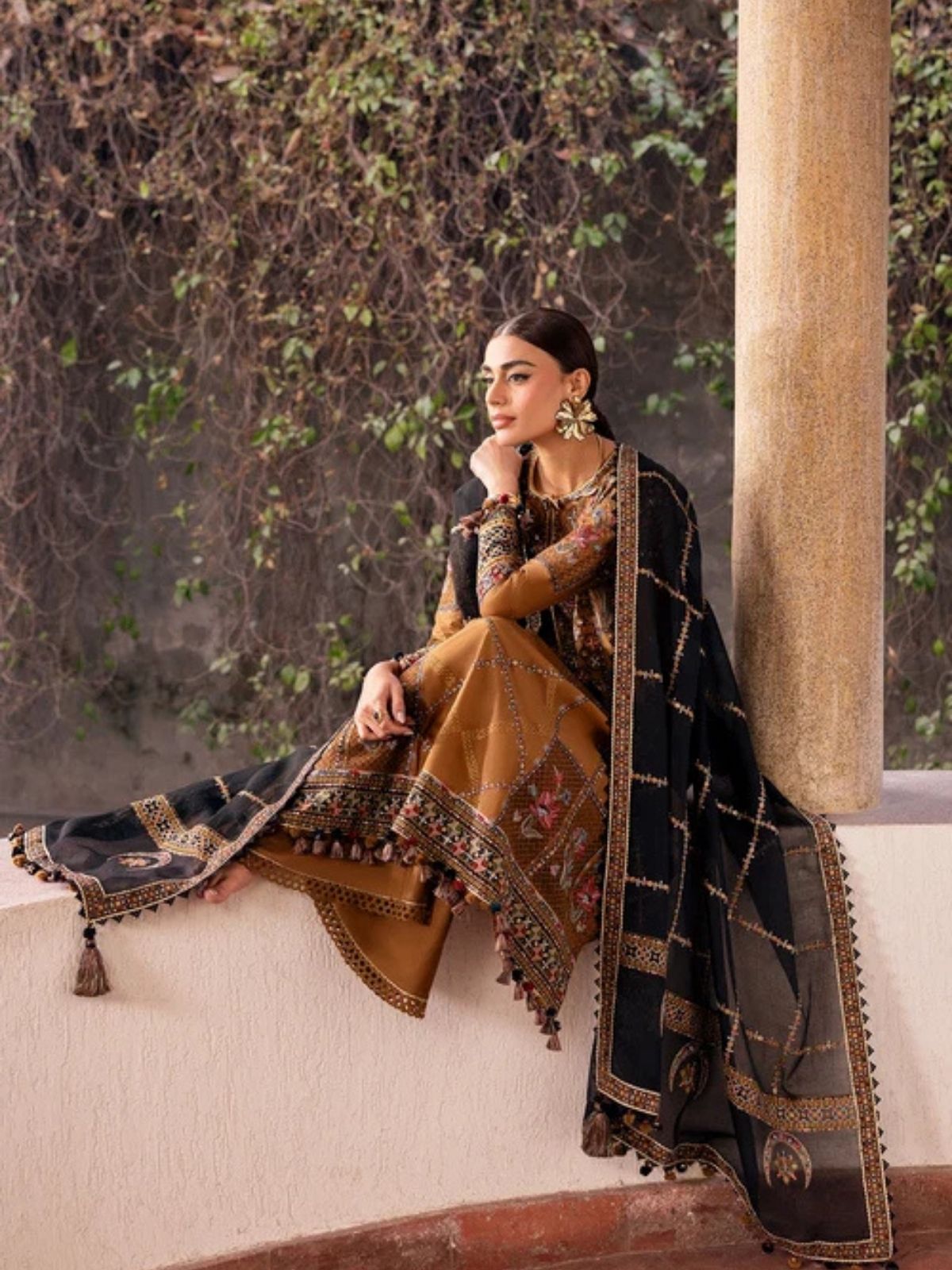 Dhanak 3pc usntitched winter collection embroidered suit