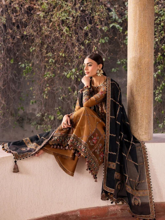Dhanak 3pc usntitched winter collection embroidered suit