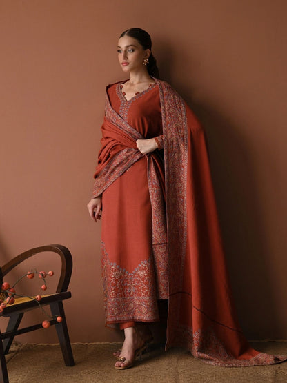 Dhanak 3pc unstitched winter collection embroidered suit