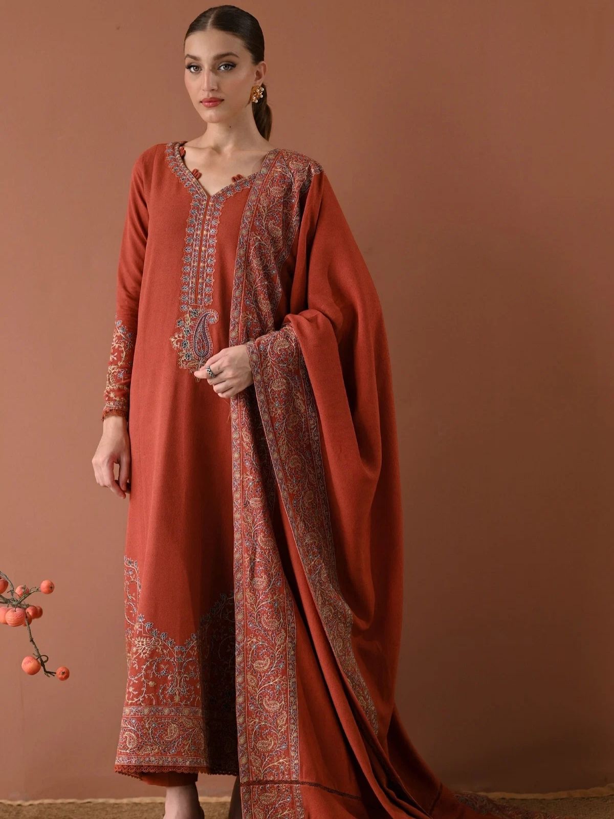 Dhanak 3pc unstitched winter collection embroidered suit