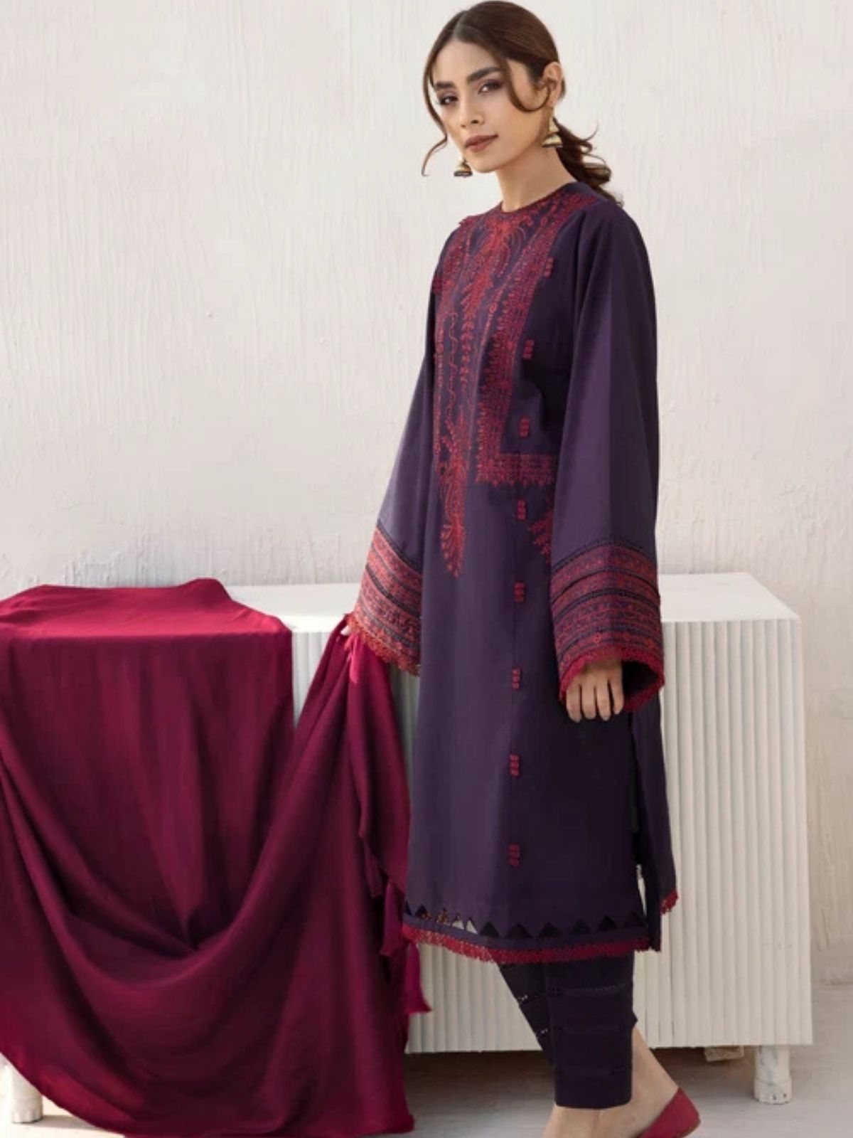 Dhanak 3pc unstitched winter collection embroidered suit