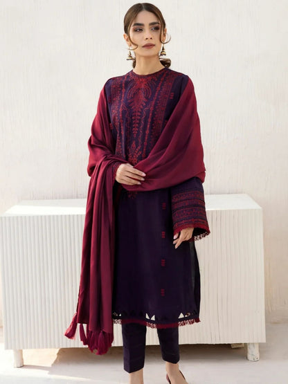 Dhanak 3pc unstitched winter collection embroidered suit
