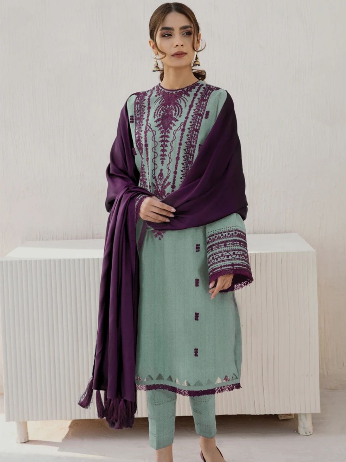 Dhanak 3pc unstitched winter collection embroidered suit