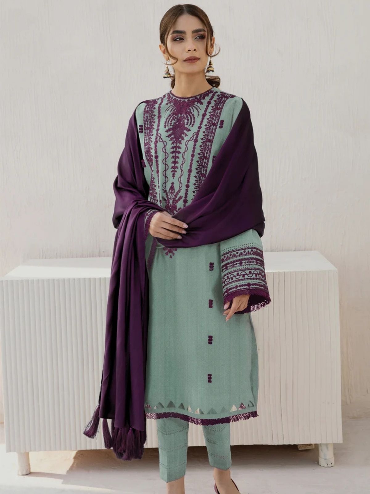Dhanak 3pc unstitched winter collection embroidered suit