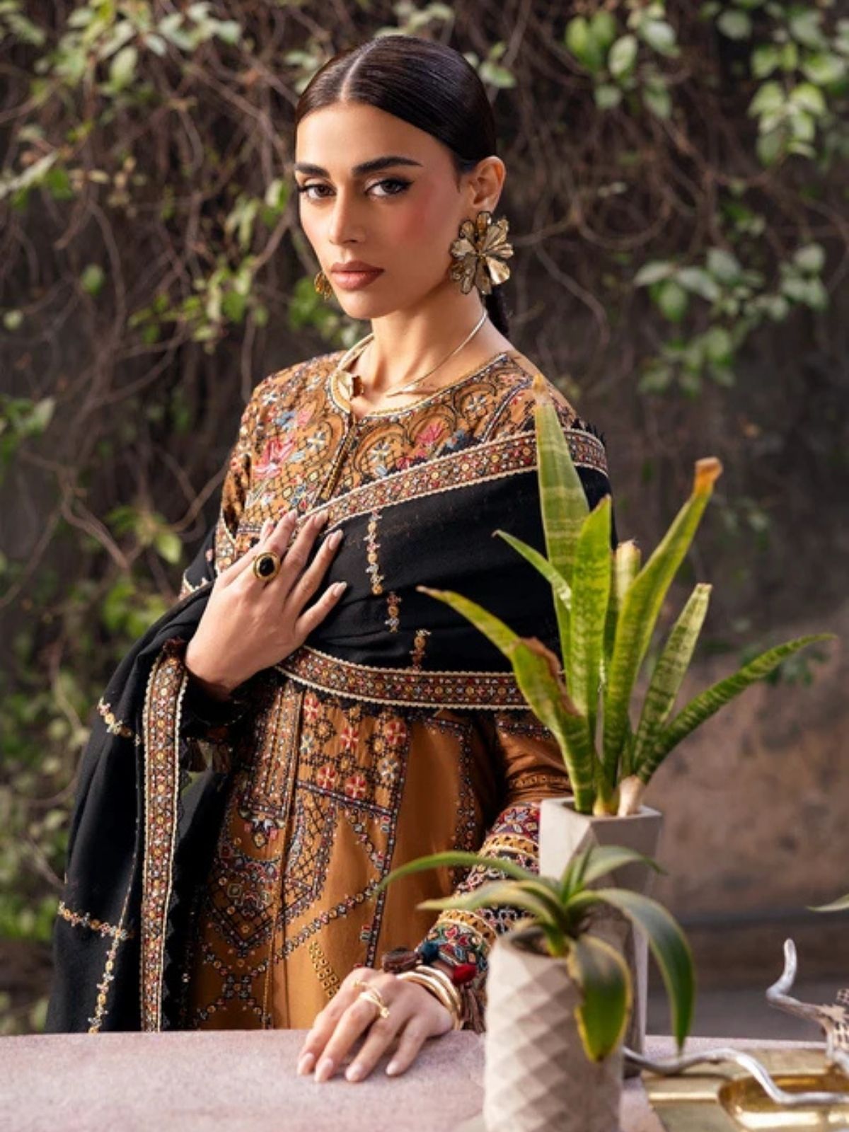 Dhanak 3pc usntitched winter collection embroidered suit