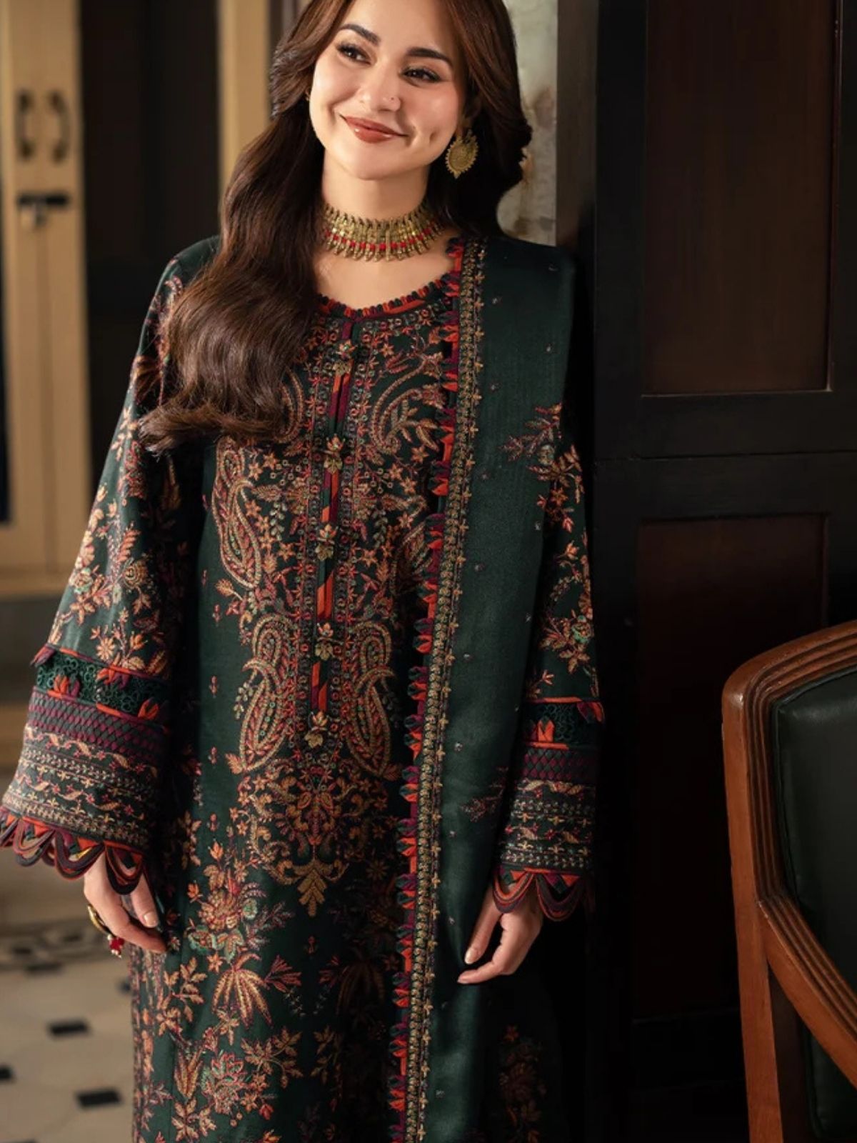 Dhanak 3pc unstitched winter collection embroidered suit