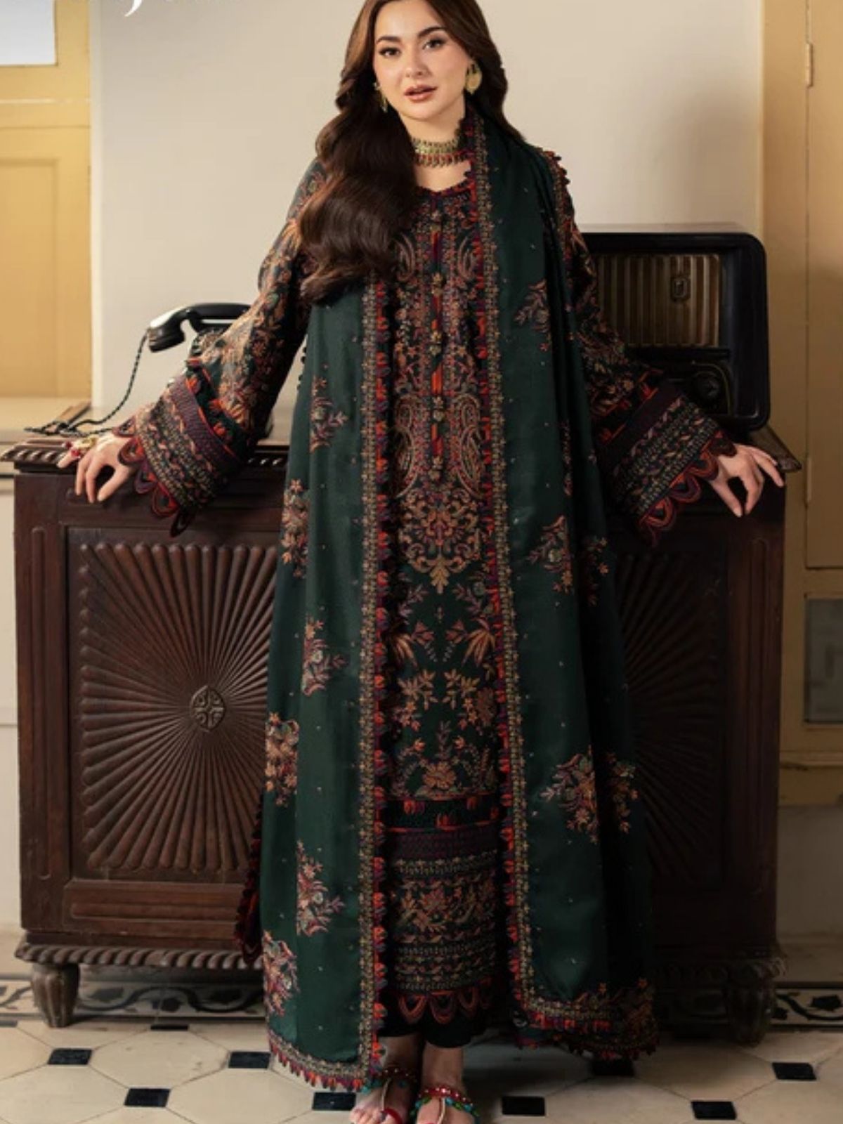 Dhanak 3pc unstitched winter collection embroidered suit