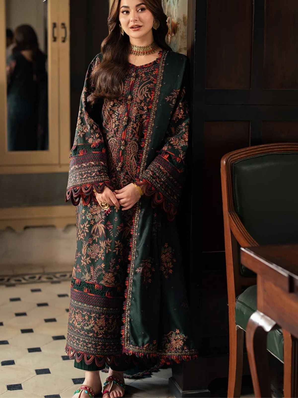 Dhanak 3pc unstitched winter collection embroidered suit