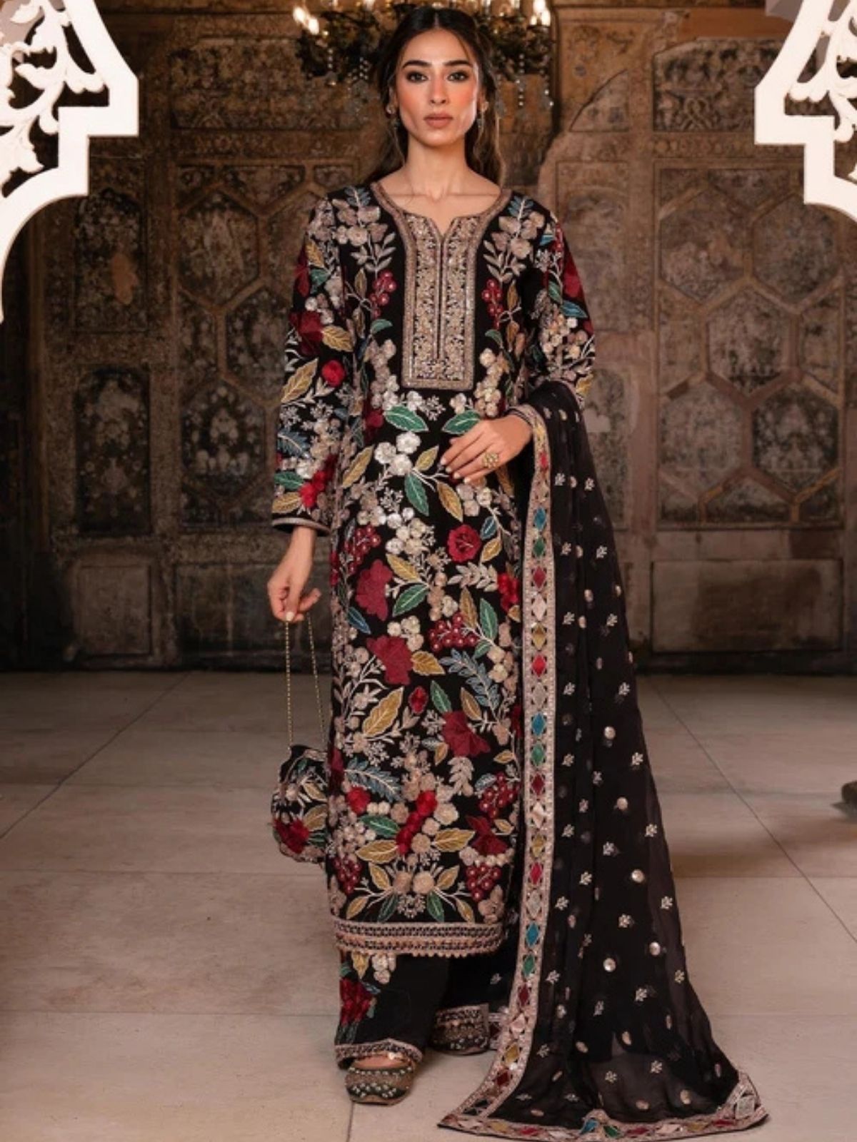 Dhanak 3pc unstitched embroidered winter collection suit