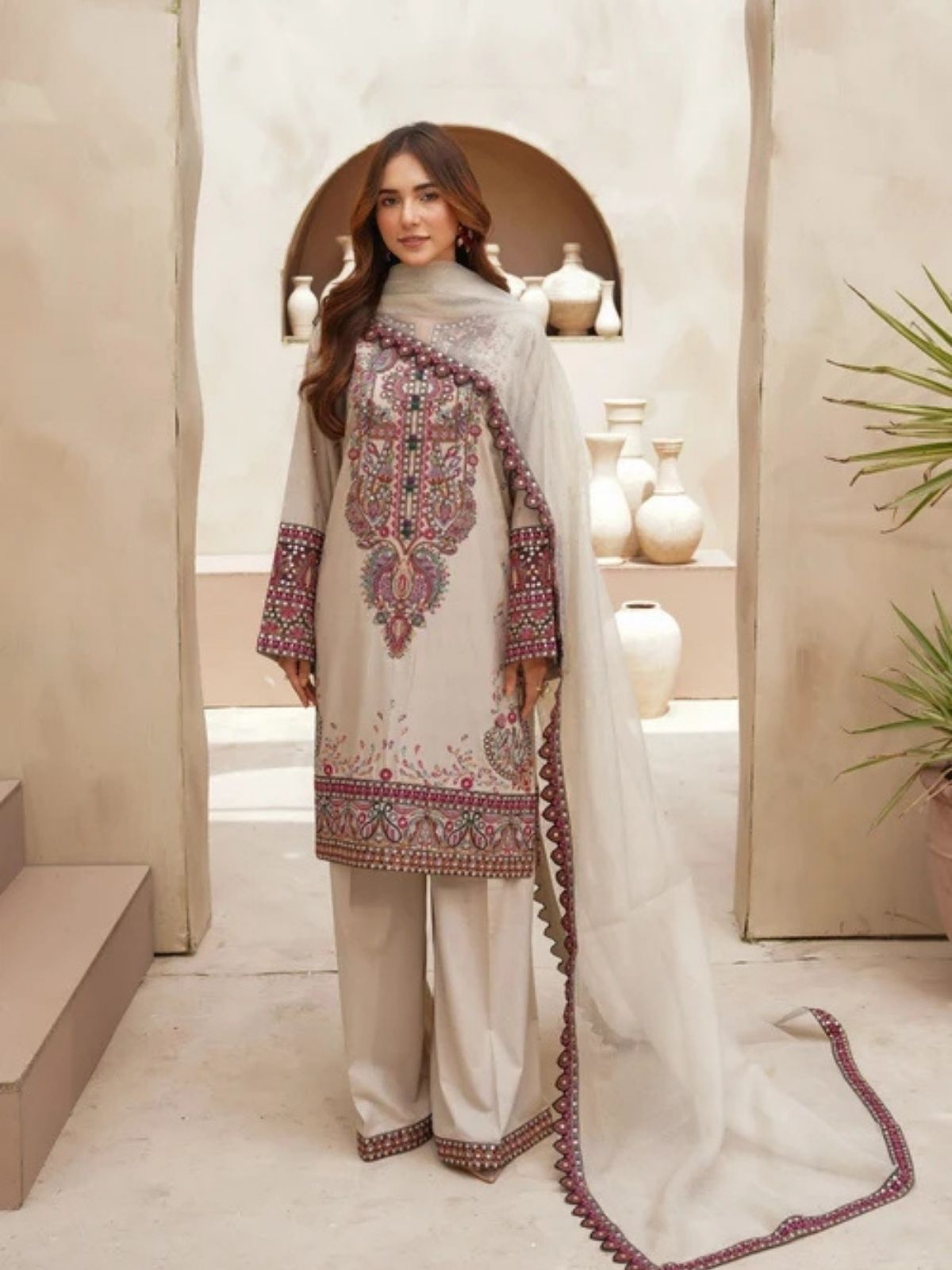 Dhanak 3pc unstitched embroidered winter collection suit