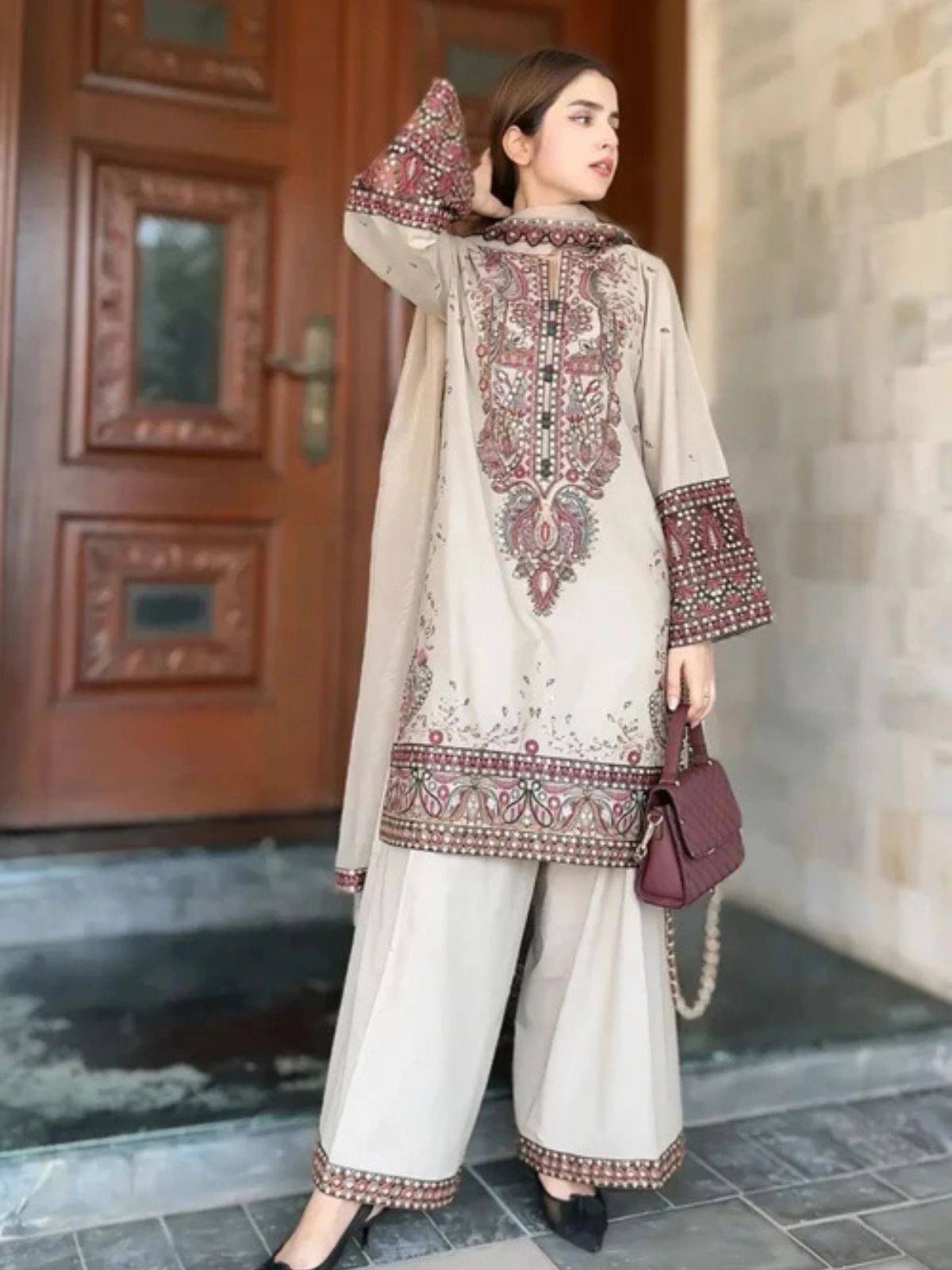 Dhanak 3pc unstitched embroidered winter collection suit