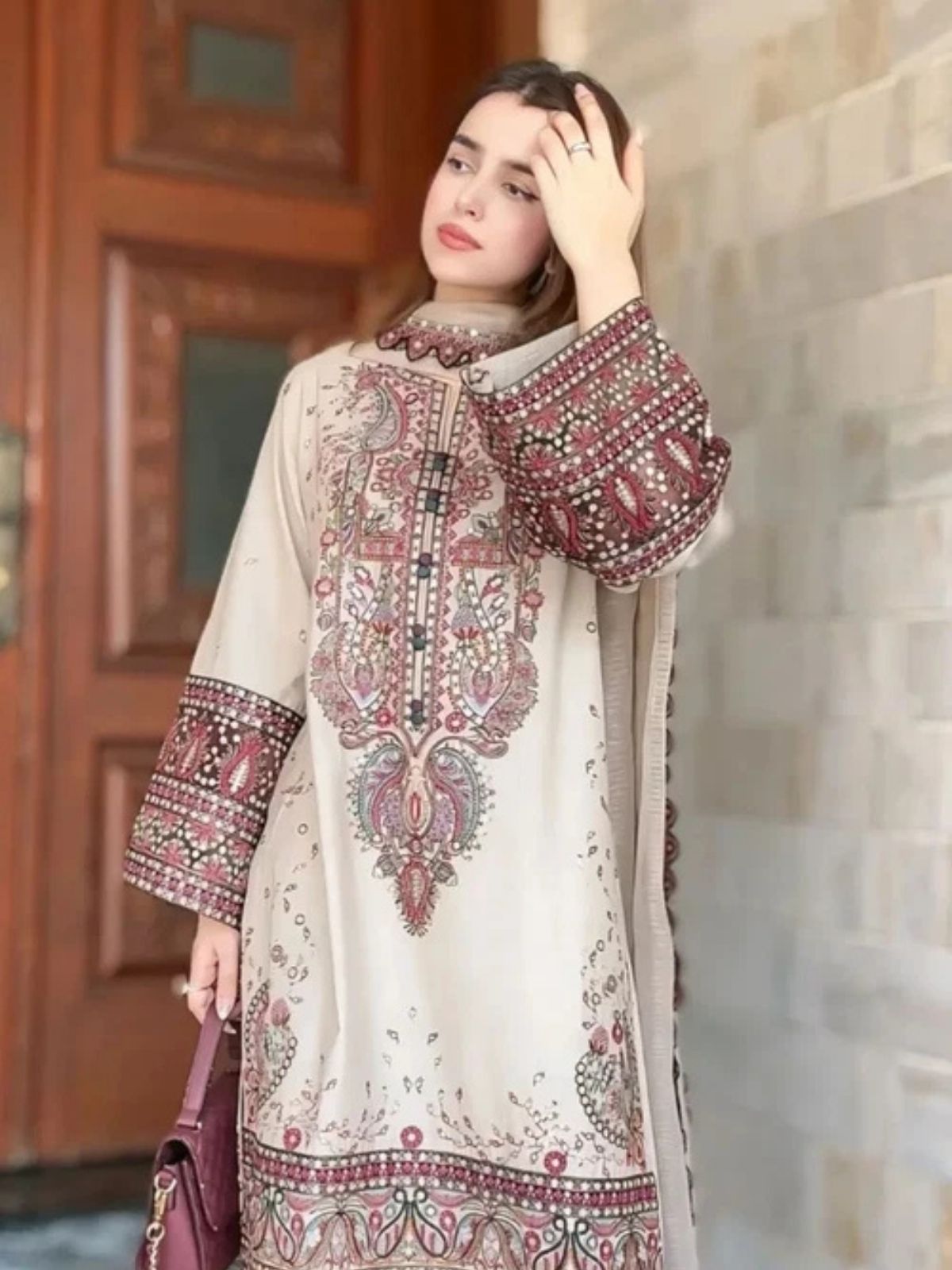Dhanak 3pc unstitched embroidered winter collection suit