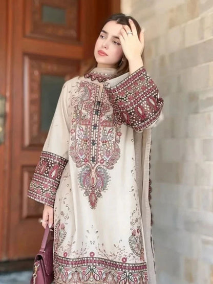 Dhanak 3pc unstitched embroidered winter collection suit