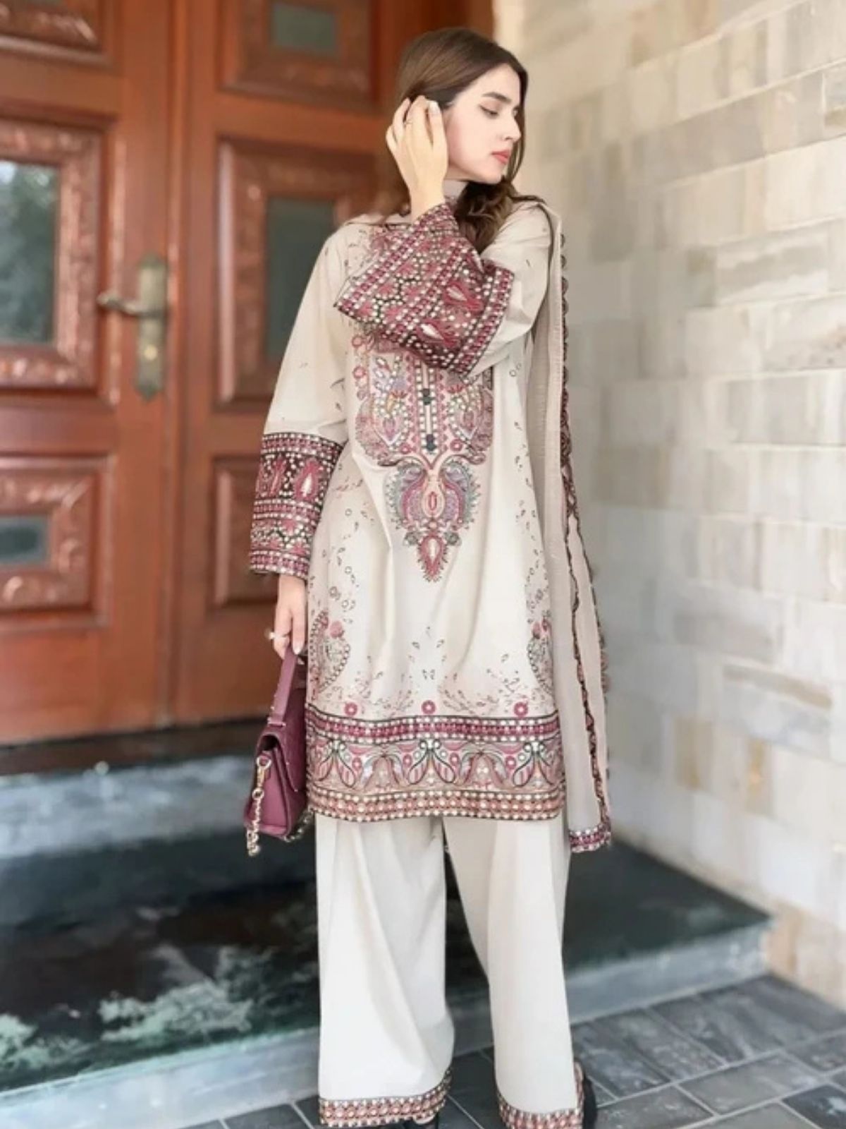Dhanak 3pc unstitched embroidered winter collection suit