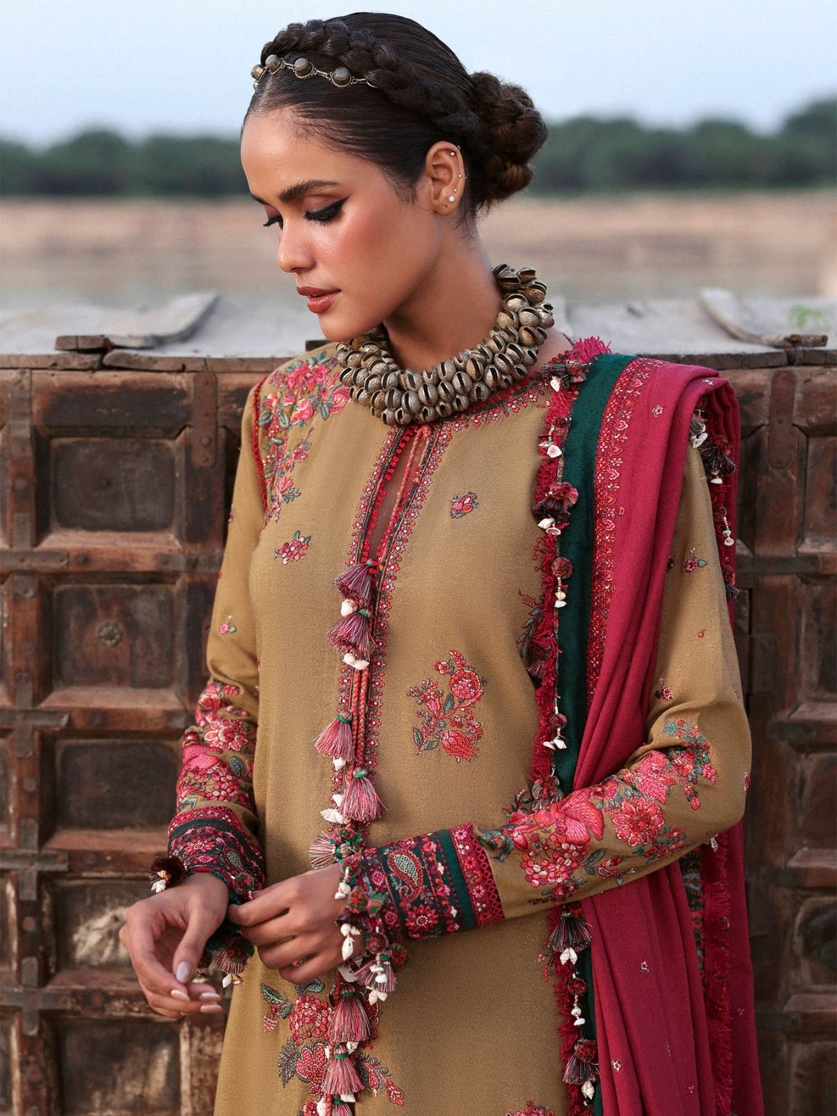 Dhanak 3pc unstitched winter collection embroidered suit