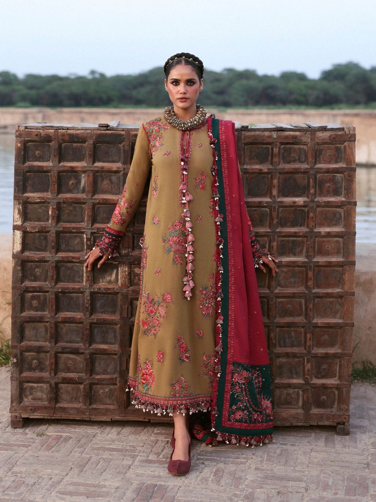 Dhanak 3pc unstitched winter collection embroidered suit