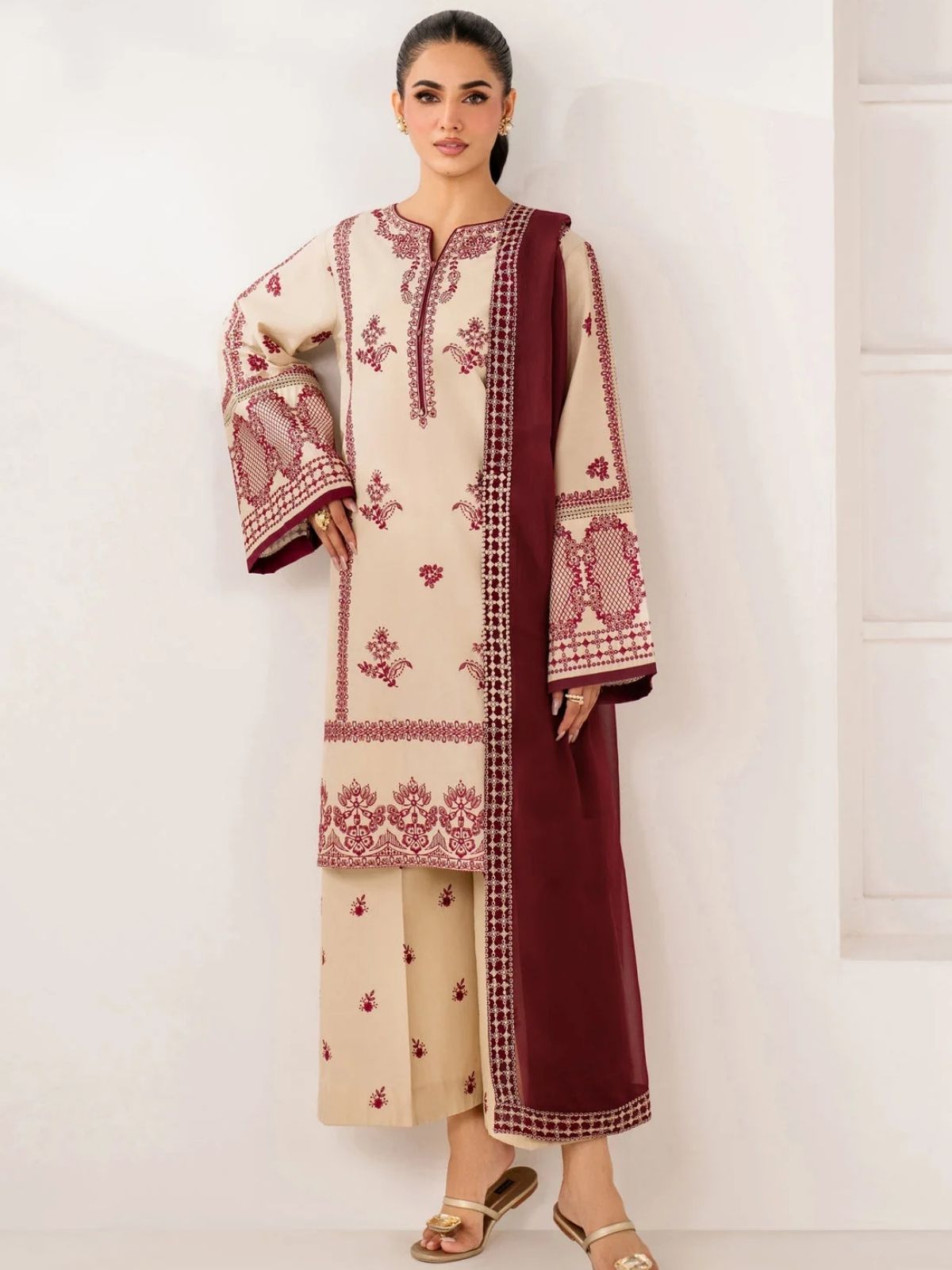 Dhanak 3pc unstitched embroidered winter collection suit