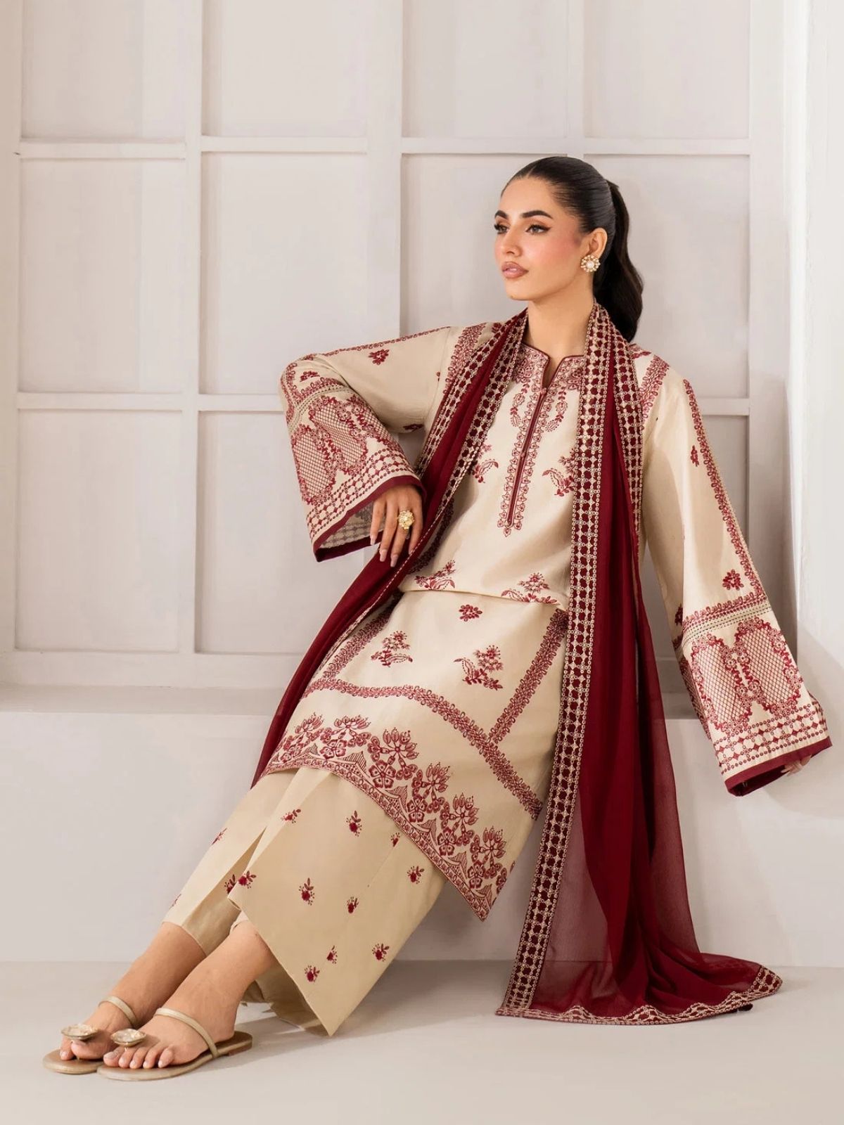Dhanak 3pc unstitched embroidered winter collection suit