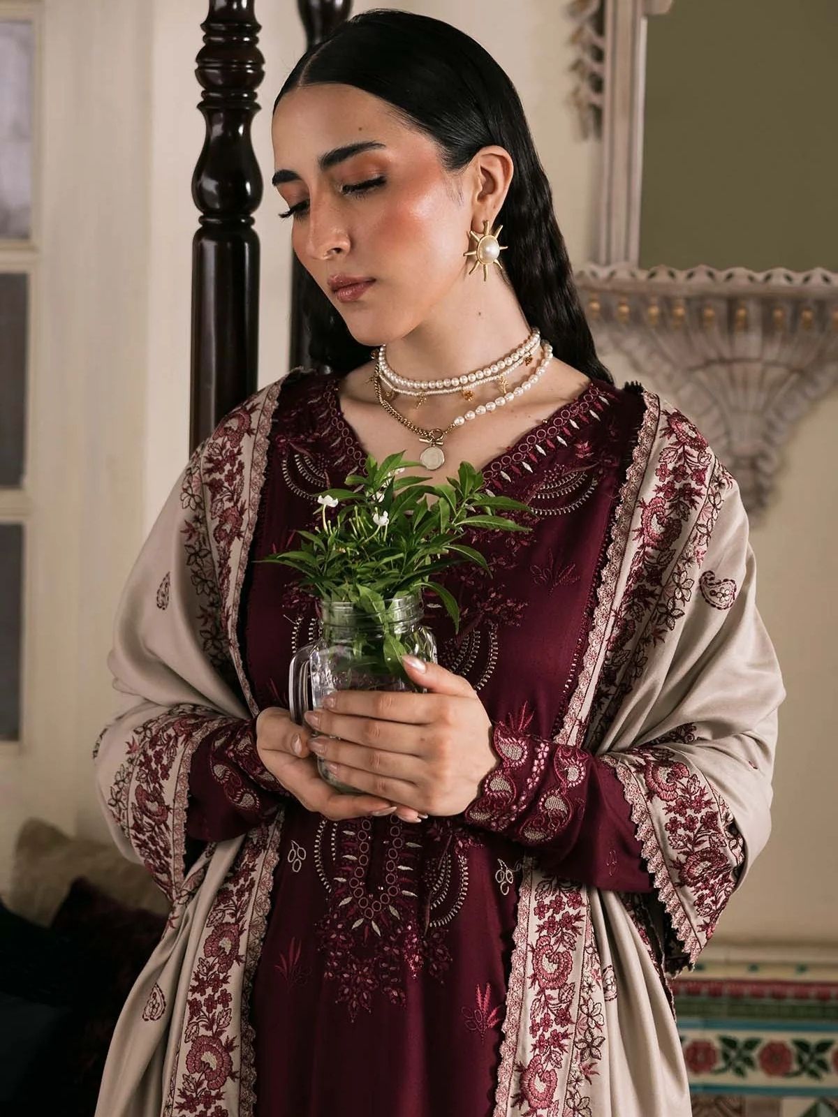 Dhanak 3pc unstitched embroidered winter collection suit