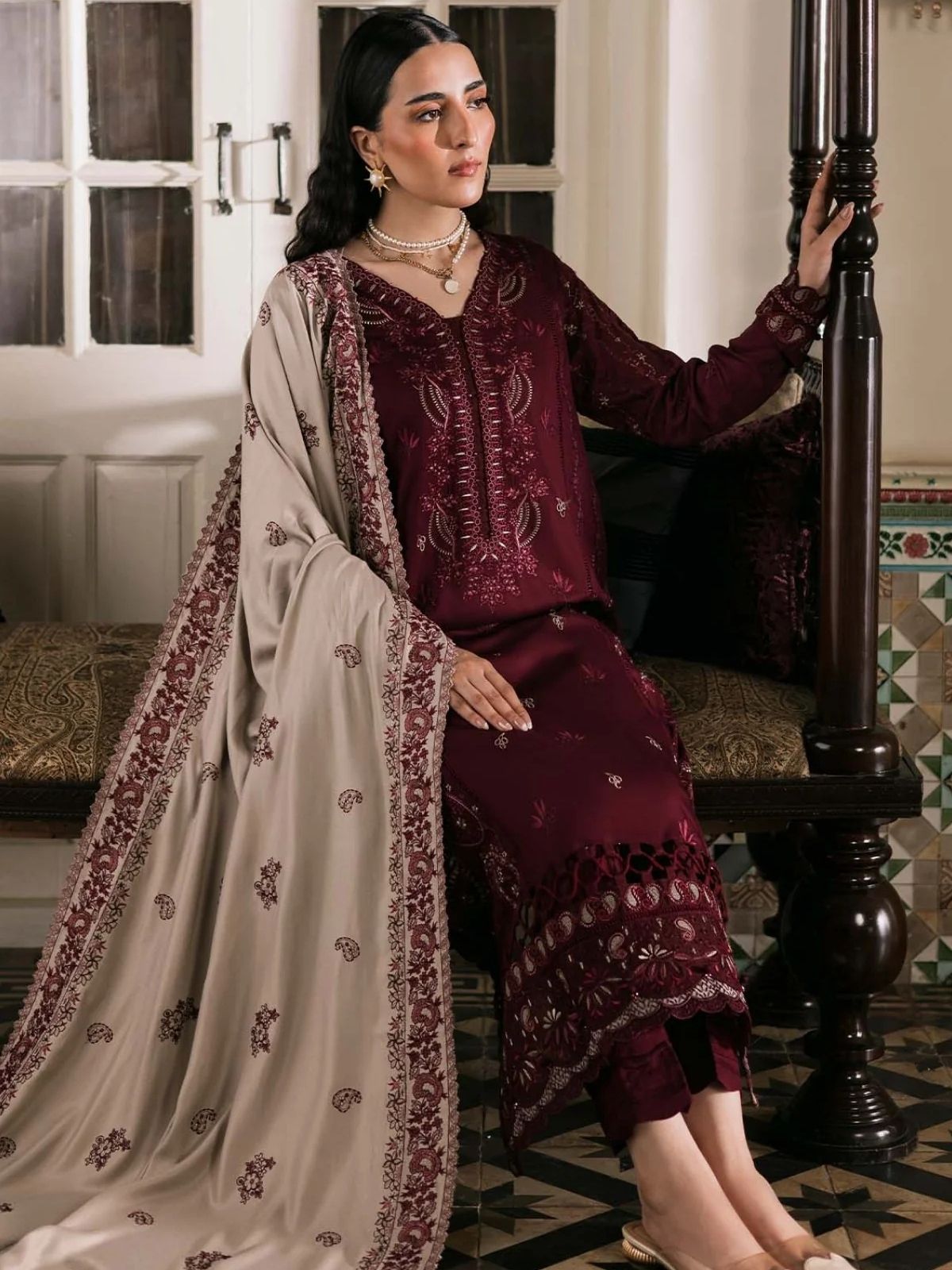 Dhanak 3pc unstitched embroidered winter collection suit