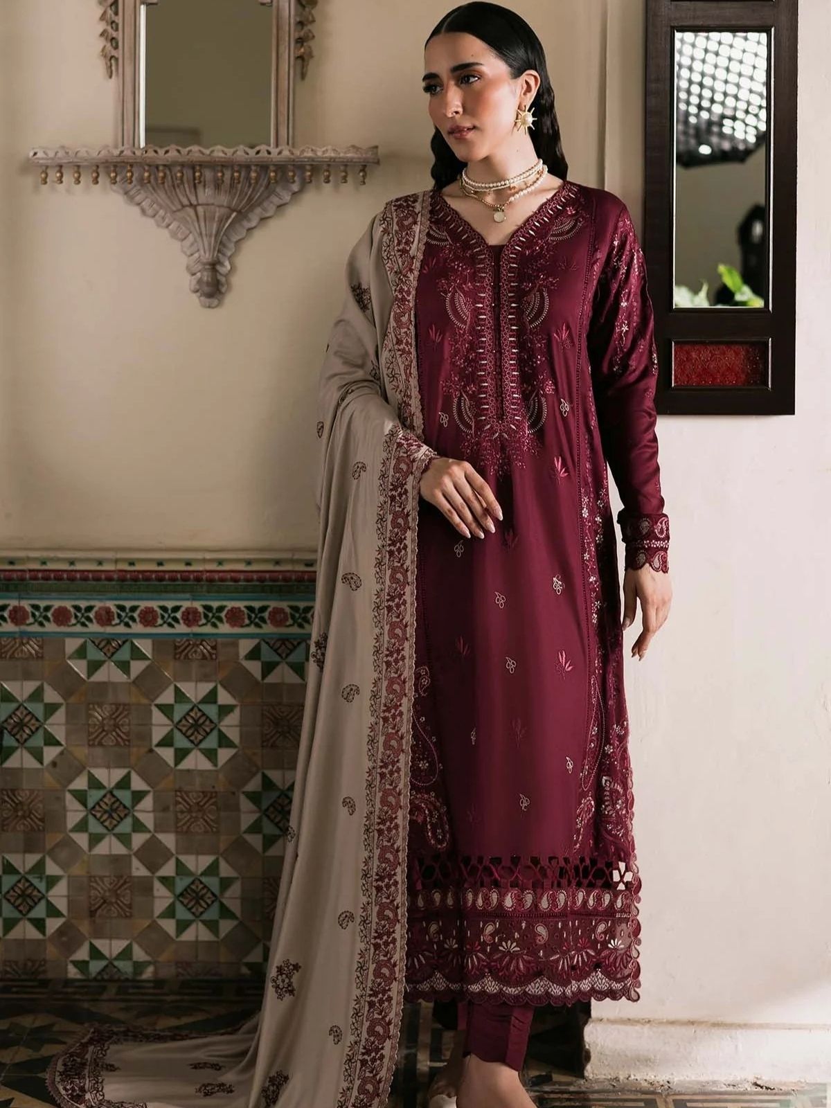 Dhanak 3pc unstitched embroidered winter collection suit