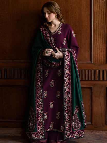 Dhanak 3pc unstitched winter collection embroidered suit with ready to wear shawl