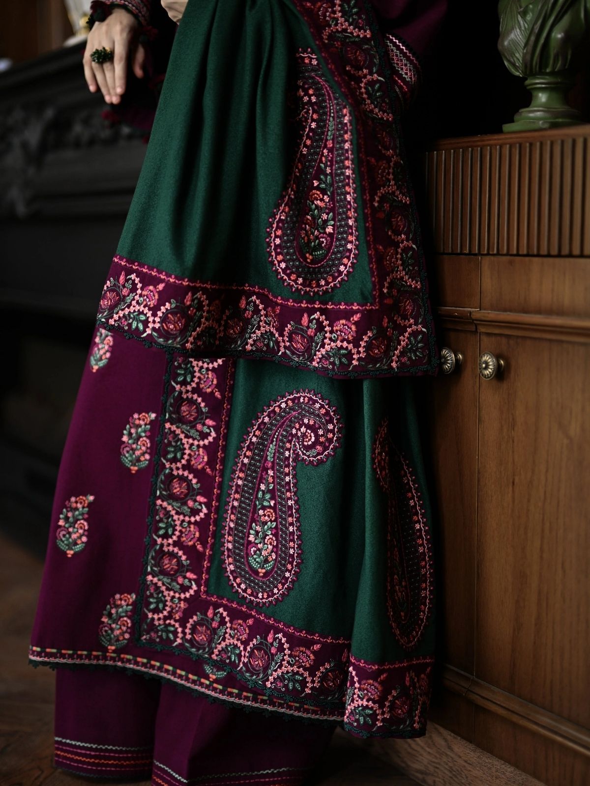 Dhanak 3pc unstitched winter collection embroidered suit with ready to wear shawl