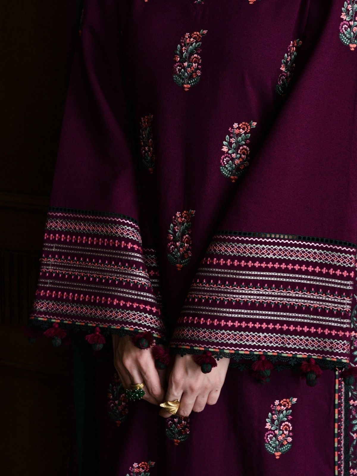 Dhanak 3pc unstitched winter collection embroidered suit with ready to wear shawl