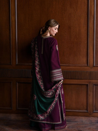 Dhanak 3pc unstitched winter collection embroidered suit with ready to wear shawl