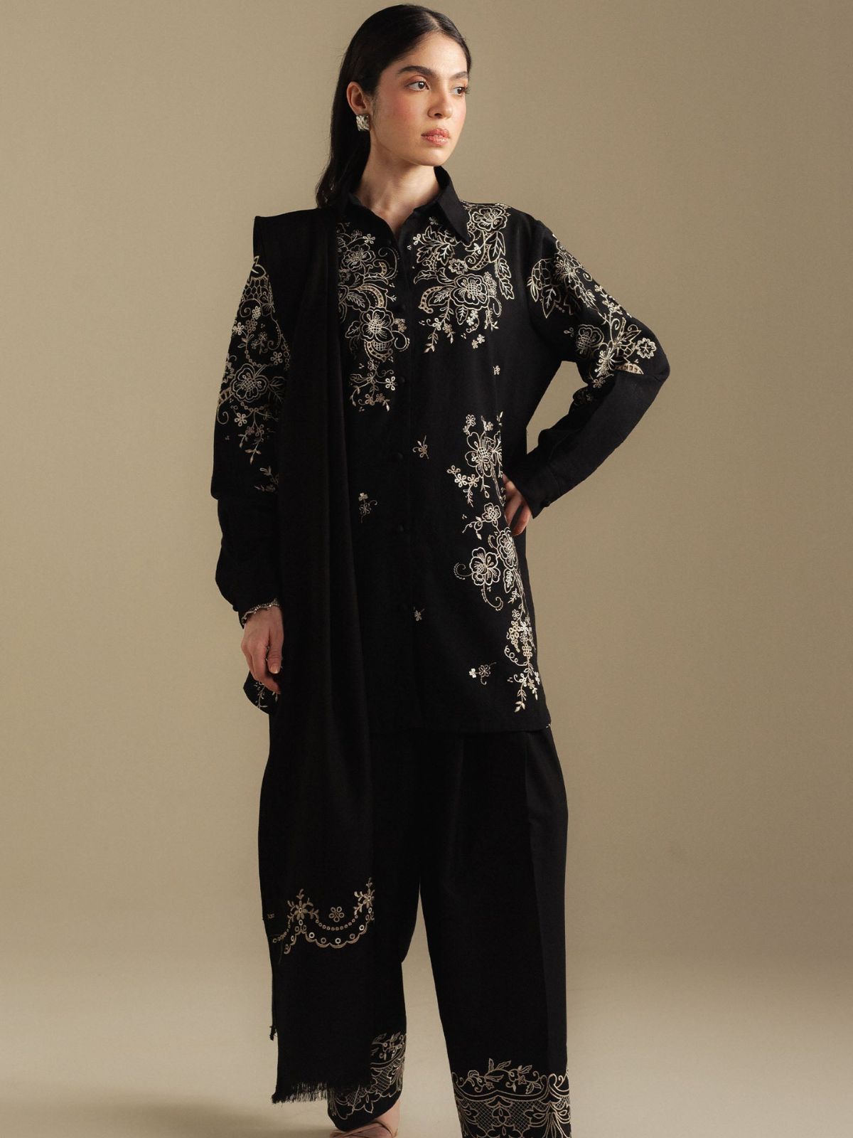 Dhanak 3pc unstitched embroidered winter collection suit
