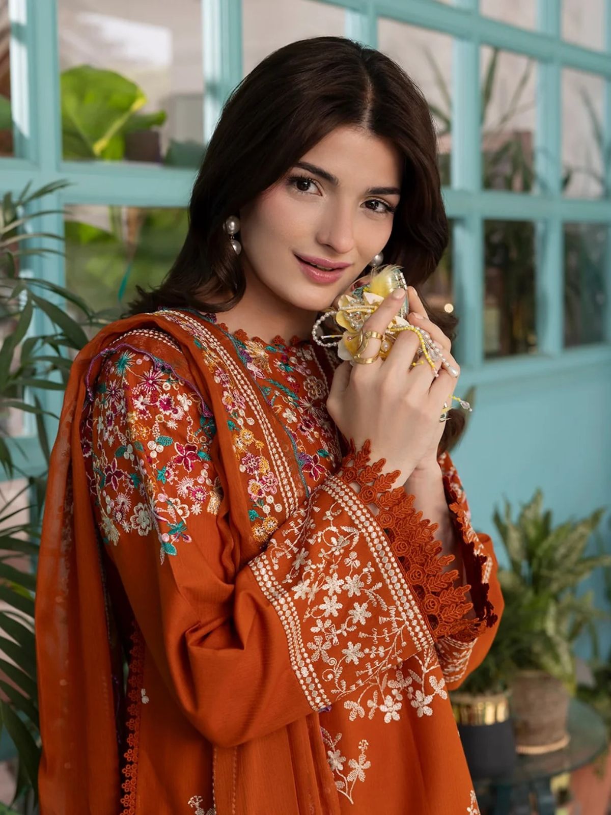 Dhanak 3pc unstitched winter collection embroidered suit with embroidered trouser