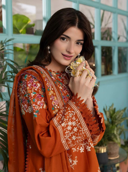 Dhanak 3pc unstitched winter collection embroidered suit with embroidered trouser