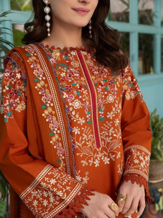 Dhanak 3pc unstitched winter collection embroidered suit with embroidered trouser