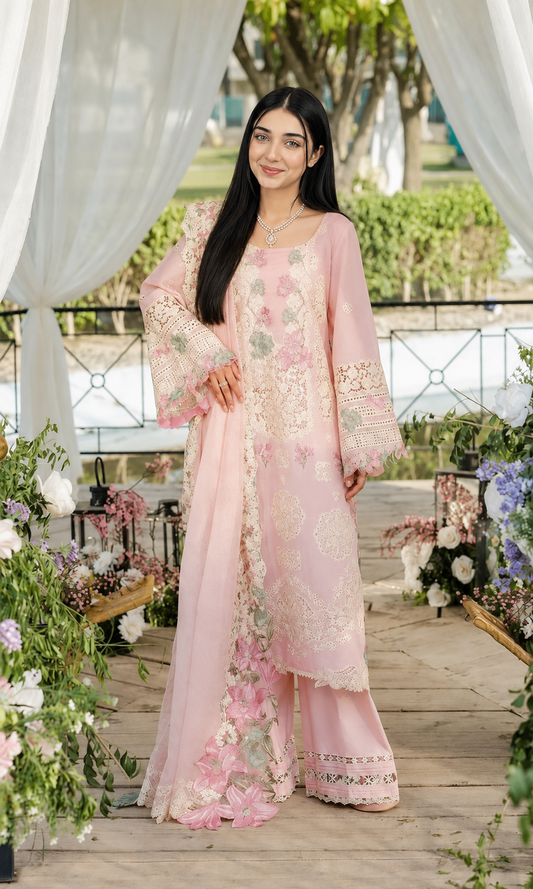 Lawn 3pc usntitched heavy embroiered summer collection suit